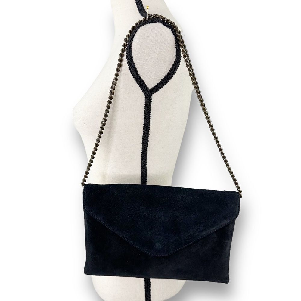 J.CREW Suede Envelope Foldover‎ Chain Strap Shoulder Bag Black